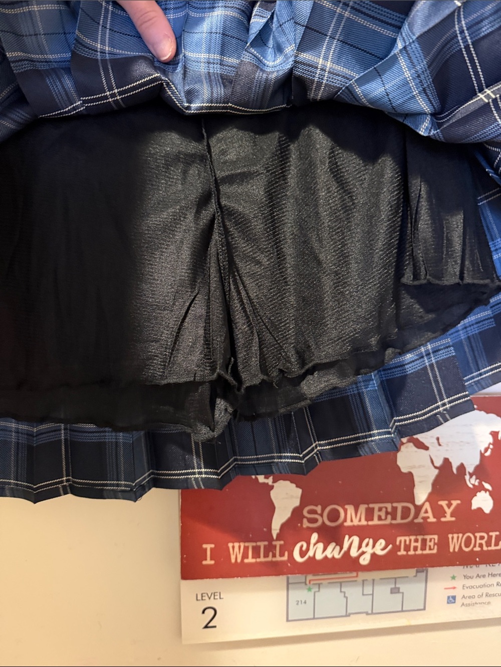 Pleated Mini Skirt in Navy and Light Blue Plaid - Picture 4 of 5